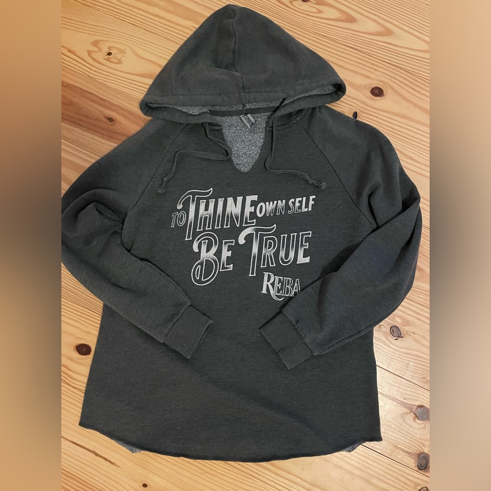Reba McIntyre Concert Merch Hooded Sweatshirt Size Small Gray Drawstring